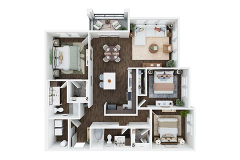 Floor plan for 3 beds, 2 baths, 1341 sqft